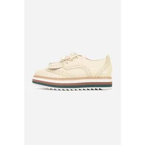 Zimmermann Beige Ecru Lace Up Leather Loafers Leather